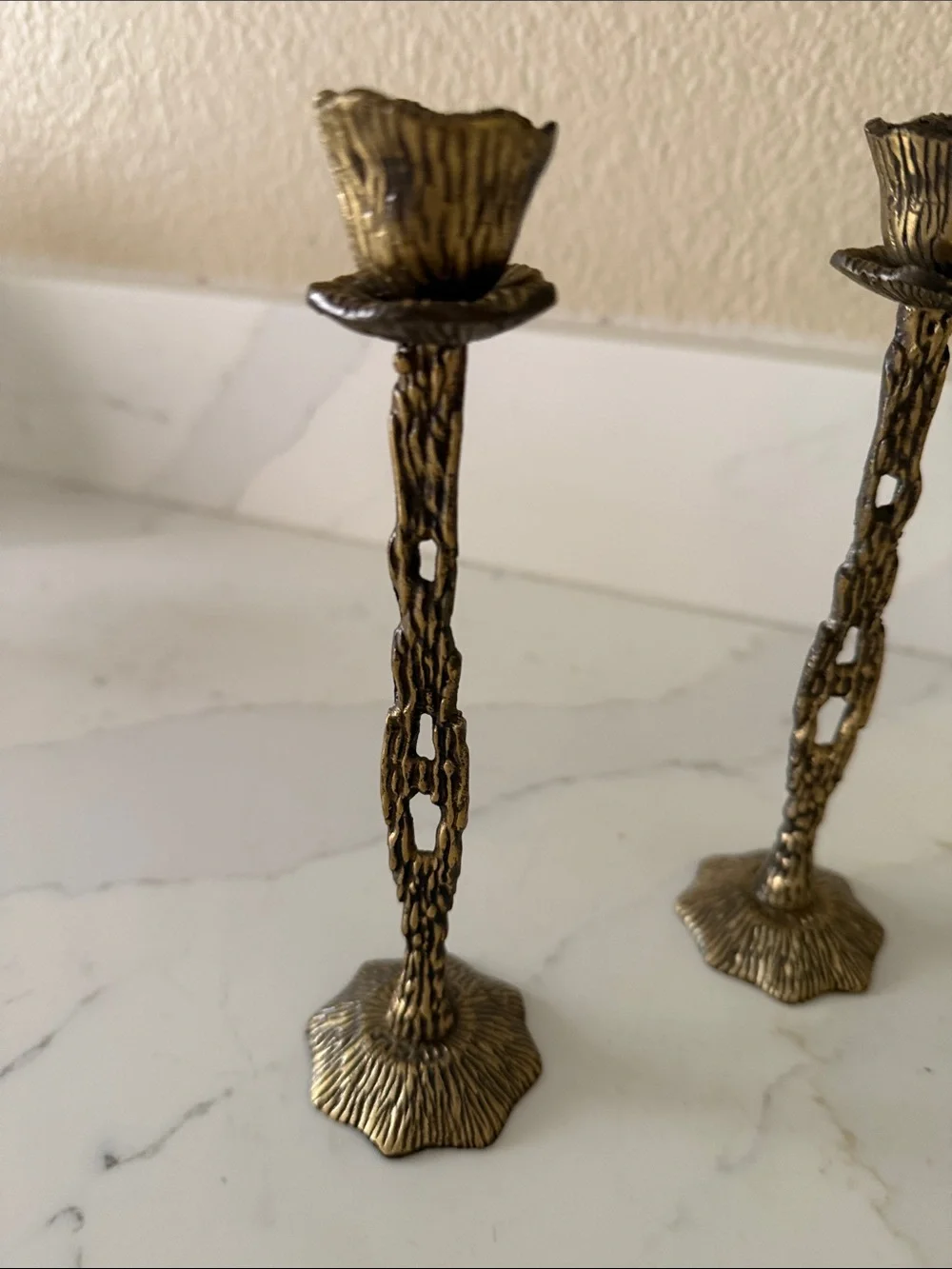 Mid Century Hein Ami Israeli Brutalist Brass Candlesticks Set of 2